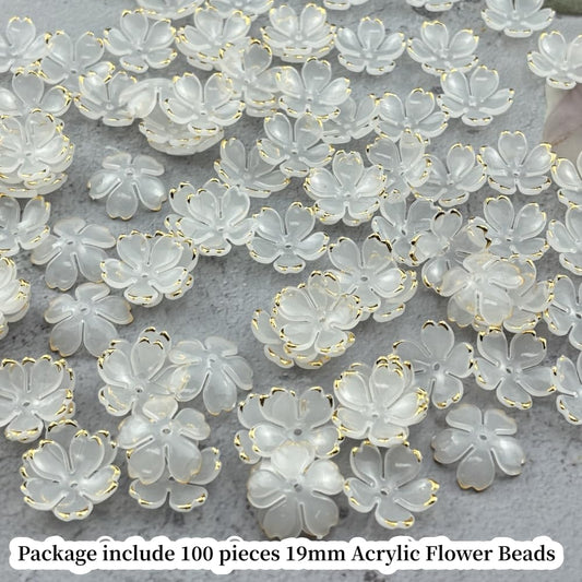100pcs Acrylic Flower Beads, 19mm Cherry Blossom Plastic Gradient Flower Spacer Beads for DIY Crafts Bracelet Necklace Earrings Jewelry Making(White)