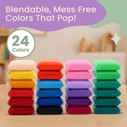 Air Dry Clay Kit – 24 Colors Soft Lightweight Air Clay for Kids & Adults, DIY Molding Clay with 8 Sculpting Tools & 60 Page Tutorial Booklet – Non Toxic Airdry Clay, Modeling Clay Air Dry for Crafts