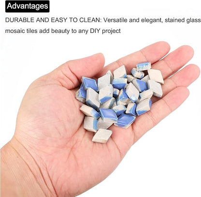 MECCANIXITY 200g Ceramic Mosaic Tiles for Crafts Bulk, Rhombic Blue Ceramic Tiles for Mosaic Kits Garden Stepping Stone Cup Mat