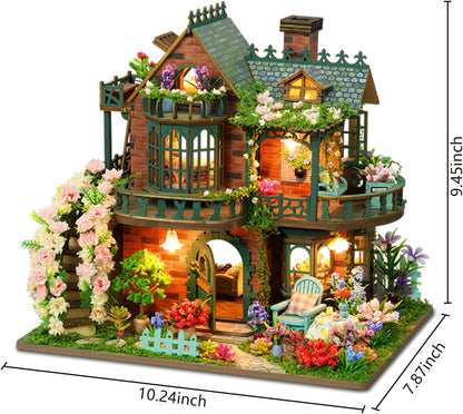 DIY Miniature House Kit - DIY Mini House Building Kit - Wooden Dollhouse Miniature Kit -Tiny Garden House Diorama Building Kits with Light - 3D Puzzle Adult Craft Unique Gift