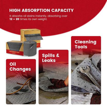 Universal Absorbent Pads | 16"x20" Water Absorbent Mat 100-Pack | Industrial Spill Control for Liquids Leak(32 Gal/Box) | Oil Absorbing Sheets