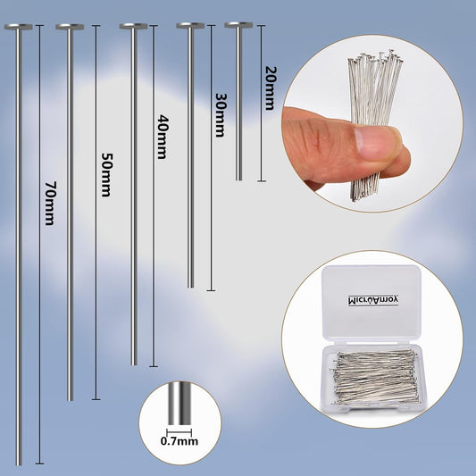 150pcs Silver Filled Flat Head Pins Non Tarnish Craft Earring Bracelet Jewelry Making Accessories Supplies (40mm (1.57in), Silver-Flat Head Pin) - Crafty Corner