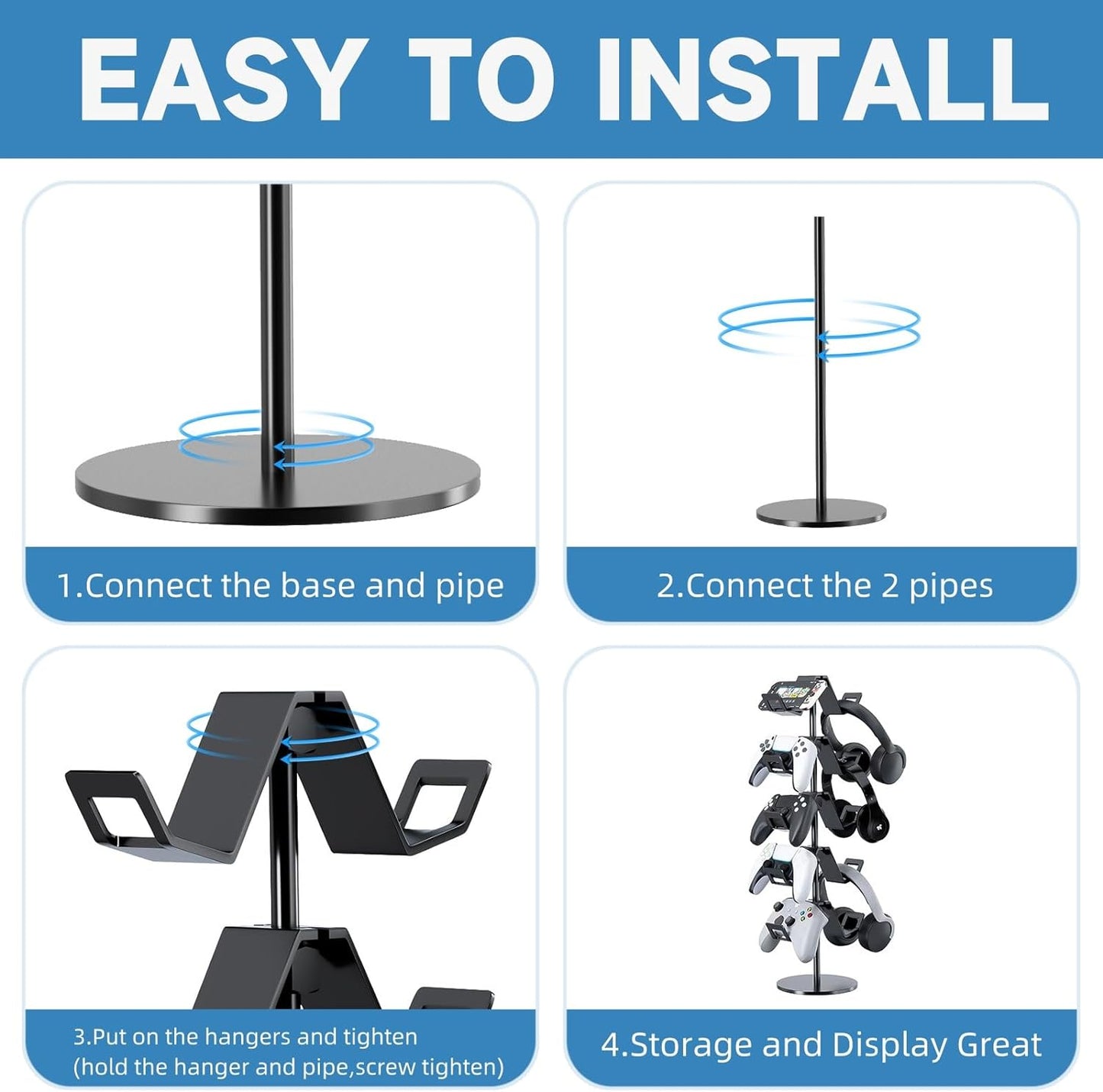 Controller Stand,5 Tier Controller Headphone Holder for Universal Headsets and Controllers,Black
