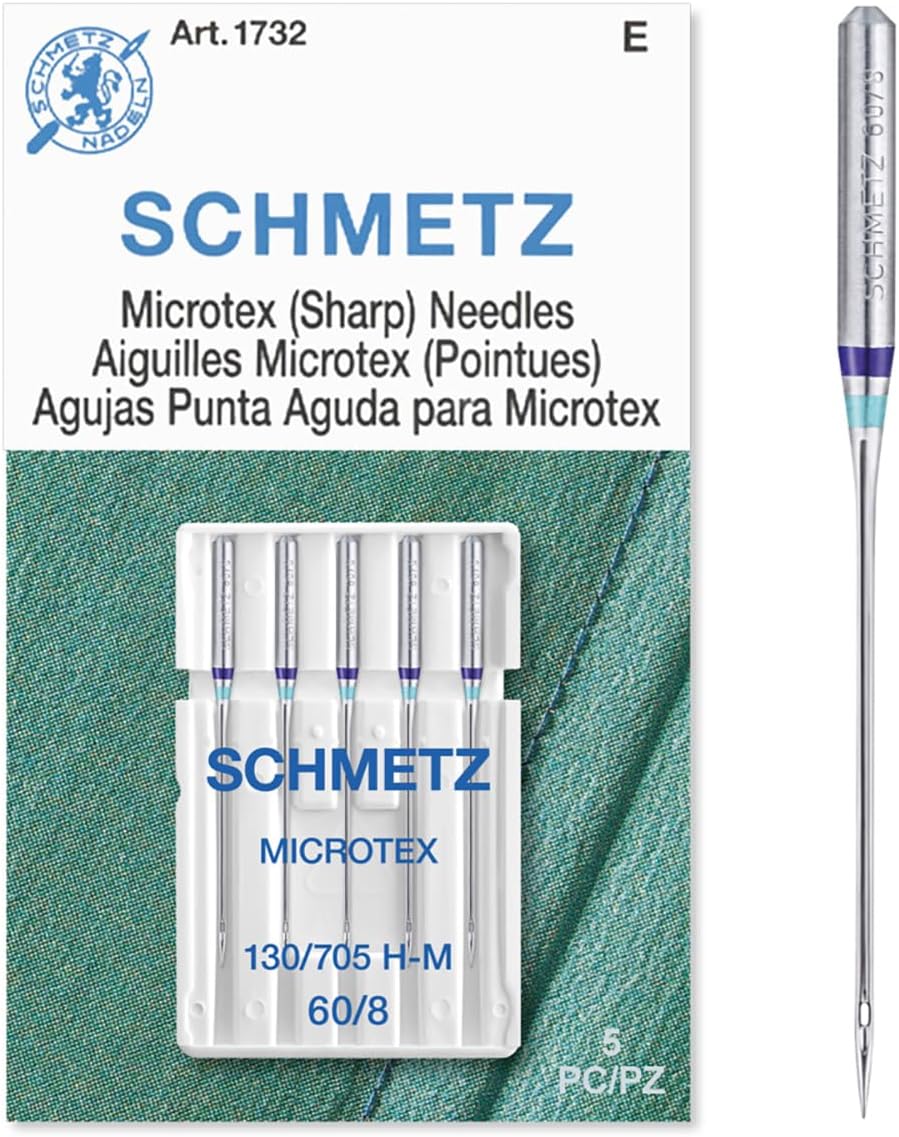 SCHMETZ Microtex Sharp Sewing Machine Needles - Quilting & Topstitching Supplies, Size 60/8, Box of 100 Needles
