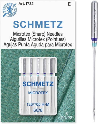 SCHMETZ Microtex Sharp Sewing Machine Needles - Quilting & Topstitching Supplies, Size 60/8, Box of 100 Needles