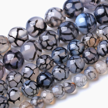 6MM Black Dragon Vein Agate Stone Beads Natural Gemstone Round Loose Beads for Jewelry and Bracelets Making 120pcs 2 Strands 32"