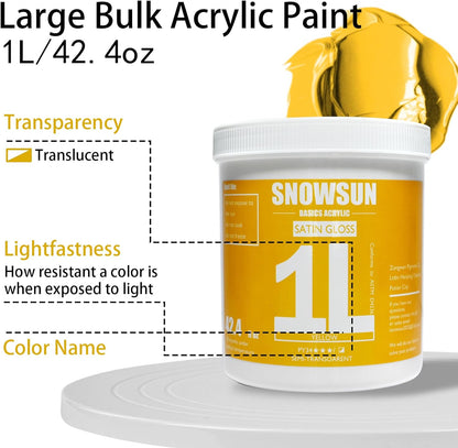 SNOWSUN Yellow Acrylic Paints, Large Bulk Heavy Body Acrylic Paint (42.4 oz, 1L) - Non Toxic Gloss Thick Art Paint for Multi-Surface, Ideal for Canvas Wood Ceramic Fabric and Leather, Stone Craft, for Artists & Beginners
