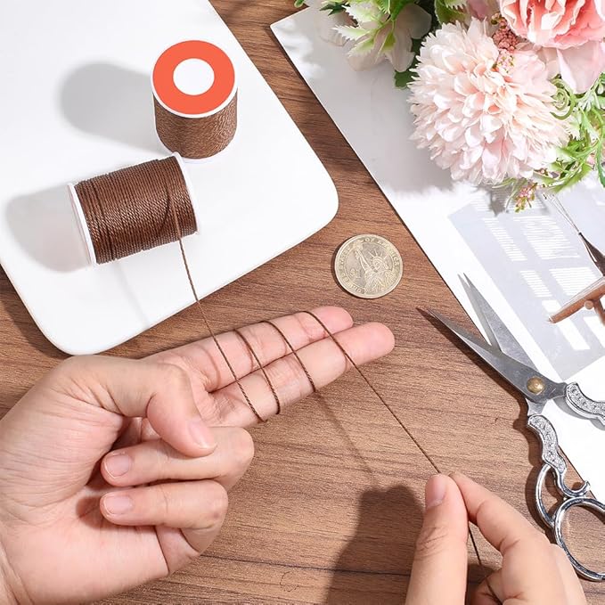2 Rolls 24 Yards 1MM Round Wax Thread Coffee Brown Beading Rope String Waxed Polyester Taiwan Sturdy Twist Cord Threads for Jewelry Making Bracelets Necklaces Waist Chain Macrame Supplies