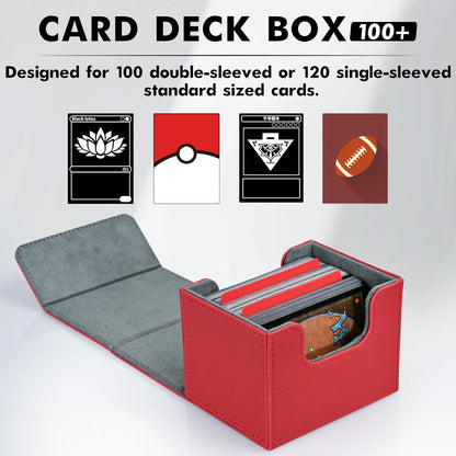 ZLCA Card Deck Box for Trading Cards, MTG Commander Deck Box Holds 120+ Single Sleeved, Leather Magnetic Card Storage Case Fits for TCG CCG Magic(Red)
