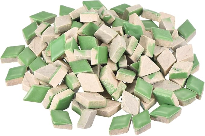 MECCANIXITY 200g Ceramic Mosaic Tiles for Crafts Bulk, Rhombic Green Ceramic Tiles for Mosaic Kits Garden Stepping Stone Cup Mat