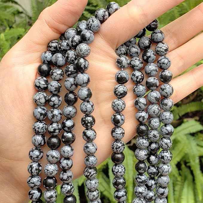 70pcs Adabele Natural Snowflake Obsidian Healing Gemstone 10mm (0.39 inch) Round Loose Beads Gem Stone Spacer for Craft Jewelry Making GF14-10