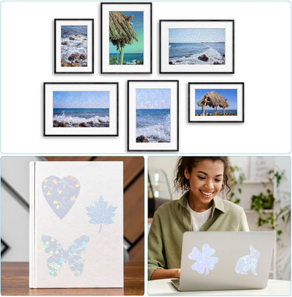 PATIKIL 11.7x8.3" Holographic Sticker Paper, 10Sheets A4 Polypropylene Self-adhesive Transparent Waterproof Laminate Overlay Film for Photo Cards Scrapbook Decorations, Heart