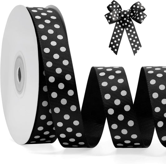 Polka Dot Grosgrain Ribbon 3/4 Inch, 25 Yards Spool Black and White Dot Craft Ribbon for Christmas Gift Wrapping DIY Crafts Hair Bows Wedding Party Decor Sewing and Home Decoration - Crafty Corner