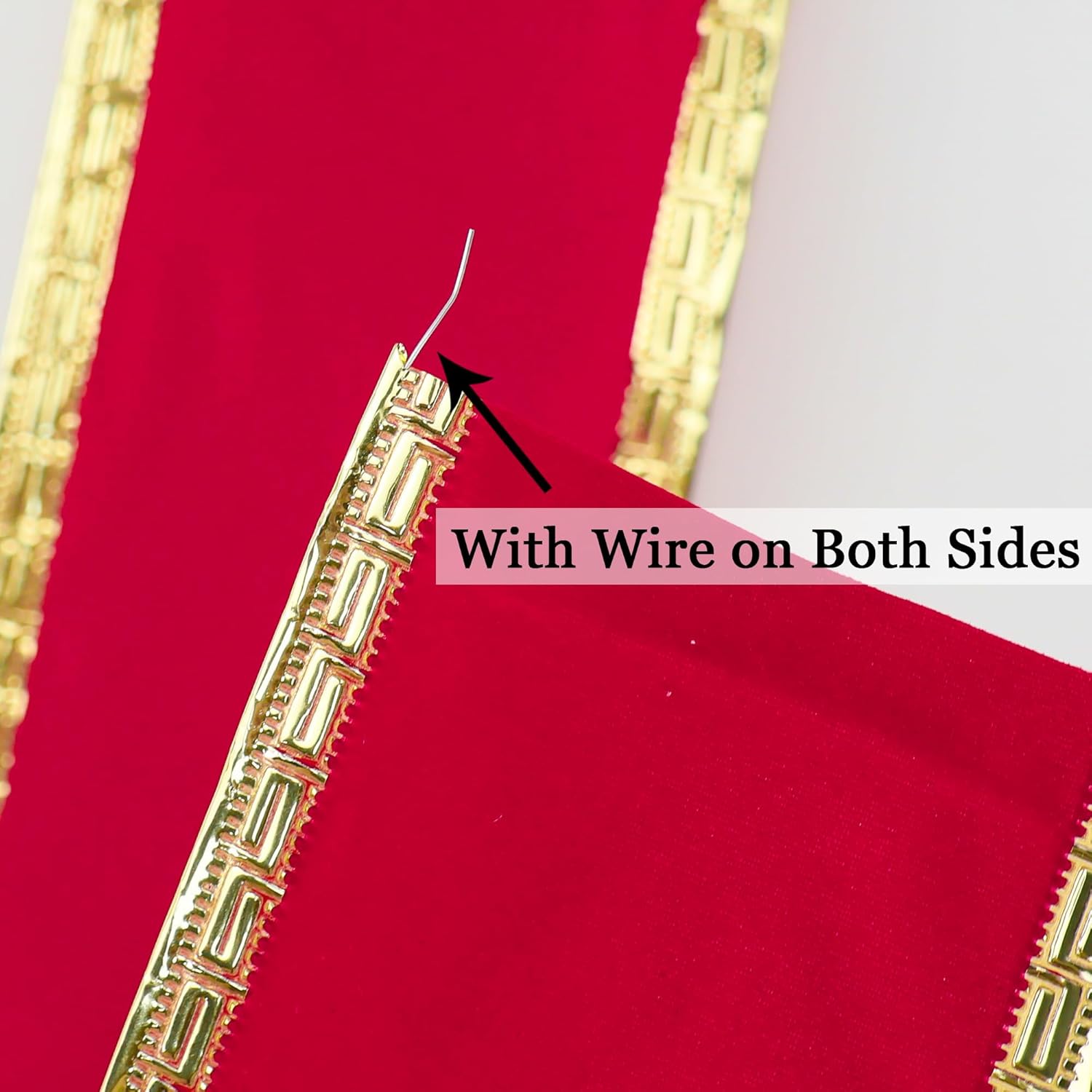 MEEDEE Red Velvet Ribbon 2.5 Inch With Gold Greek Key Edge - 10 Yards Wired Christmas Ribbon for Tree Decoration, Topper Bow, Garland - Crafty Corner