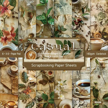 Vintage Coffee Scrapbook Paper Pad Color Patterned Paper 6×6,24 Sheets Single-Sided Scrapbooking CardStock Papers Pad for Holiday Cardmaking DIY Origami Journaling. (R2436, 6inch) - Crafty Corner