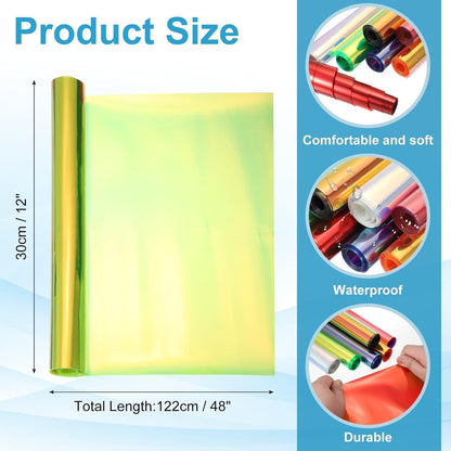 MECCANIXITY Holographic Clear PVC Vinyl Film Holographic PVC Fabric Waterproof Dichroic Film 12 x 48 Inch for Handbags Bows Earrings DIY Craft,Laser Light Yellow