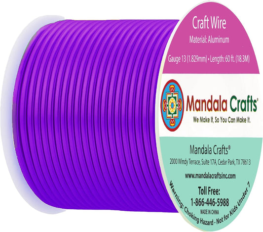 Mandala Crafts 13 Gauge Anodized Aluminum Craft Wire for Jewelry Making - 60 FT Colored Flexible Purple Wire - Bendable for Bonsai Armature Crafting Sculpting - Crafty Corner