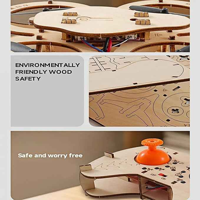 Upgraded DIY Wooden Building Blocks Flying,Wooden Drone Model Kit,Remote Control Aircraft Training,Creative Aircraft(1PC)