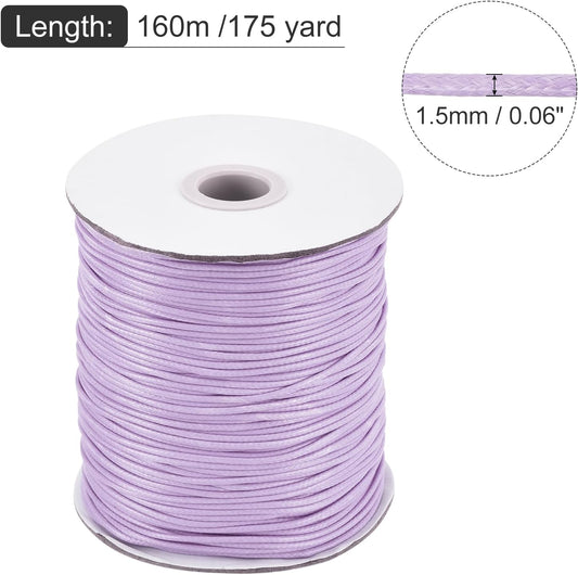 MECCANIXITY Waxed Cord 1.5mm Waxed Polyester Cord 175 Yard Wax String for Bracelet Making,Necklaces, Beading,Jewelry Making and DIY Crafts(Light Purple)