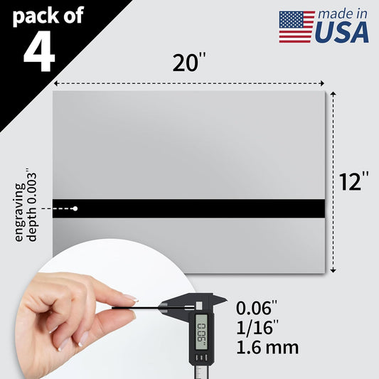Trotec | Metallic Looking Acrylic Sheet | 12"x20"x1/16, 4 Pcs | Smooth Silver/Black | Metallic Finish - Scratch Resistant for Laser Engraving & Cutting,Printing,Glowforge,Name Plate | USA Made
