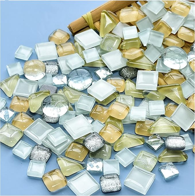 500g Mixed Color Irregular Crystal Mosaic Tiles,Tiny Mosaic Tile DIY Hobbies Children Handmade Crystal Craft for Craft Bathroom Kitchen Home Decoration DIY Art Projects,0.4X0.4 Inch (White Series)