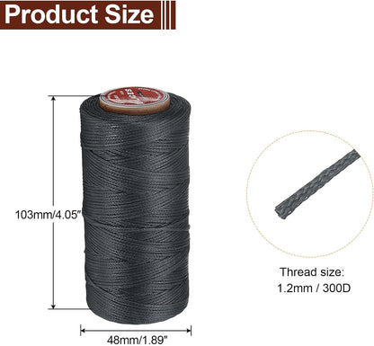 uxcell Flat Leather Sewing Waxed Thread, 140m / 153 Yards Polyester Wax String, 300D Wax Stitching Cord for Leather Crafts, Bookbinding, Bracelets Braided, Dark Gray