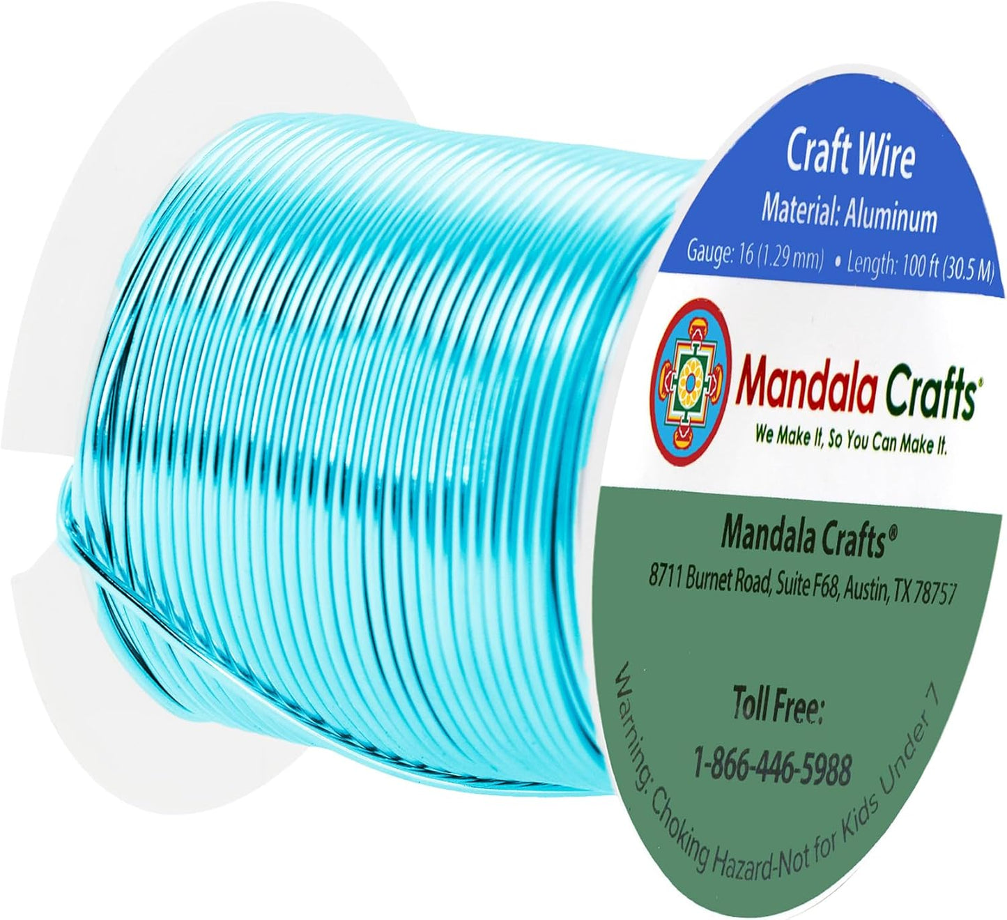 Mandala Crafts 16 Gauge Anodized Aluminum Craft Wire for Jewelry Making - 100 FT Colored Flexible Turquoise Wire - Bendable for Bonsai Armature Crafting Sculpting - Crafty Corner