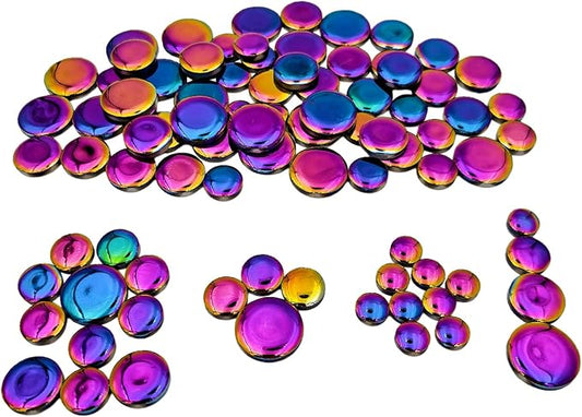 200g Iridescent Round Mosaic Tiles for Crafts Bulk, 11mm-23mm 4 Size Circular Mosaic Ceramic Pieces for Vases, Garden Decor, DIY Mosaic Making (Rainbow)