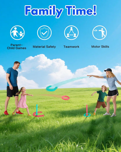 Giant Horseshoe Game Set for Adults and Family – 10" Oversized Lawn Toss Game with Jumbo Horseshoes, Rings, Stakes & Stands – Large Outdoor Yard Game for Backyard, Beach, Camping, Party Fun