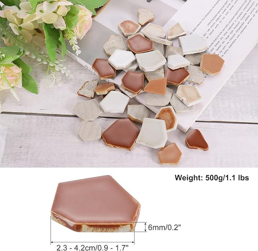uxcell 500g/1.1LB Irregular Ceramics Mosaic Tiles, 2.3-4.2 cm Bulk Stained Ceramic Mosaic Pieces Stones Mosaic Kits for DIY Art Craft Projects Home Decor, Mixed Brown