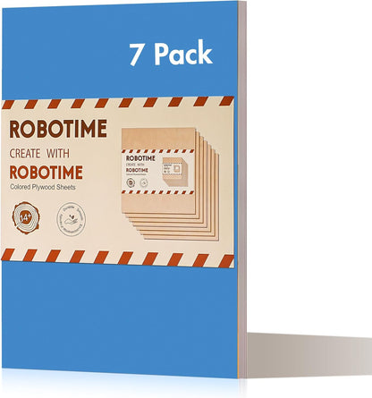 ROBOTIME 7-Pack Double-Sided Colored Basswood Sheets 1/8" - 12 x 16 x 1/8 Inch - Roller-Coated Solid Color 3mm Laser Wood Boards for Laser Cutting, Engraving & Wood Burning - Blue ﻿