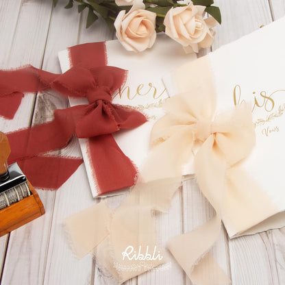 Ribbli Champagne Chiffon Ribbon 1-1/2 inch x 20 Yard Handmade Fringe Chiffon, Nude Silk Ribbon for Wedding Invitations, Bridal Bouquets Wrapping, Flower Arrangement Decoration - Crafty Corner