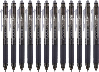 ParKoo Retractable Erasable Gel Pens Clicker Fine Point 0.7 mm, No Need for White Out, Black Ink for Completing Sudoku and Crossword Puzzles, 12-pack