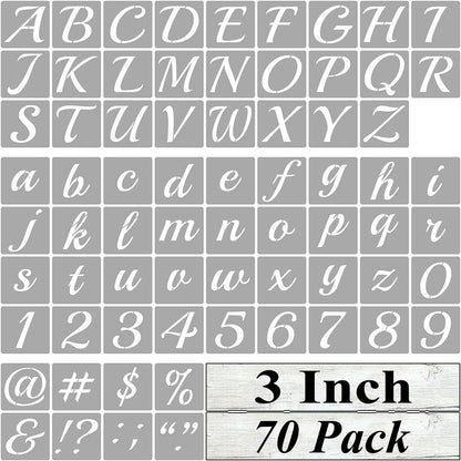 3 Inch Alphabet Letter Stencils for Painting - 70 Pack Letter and Number Stencil Templates with Signs for Painting on Wood, Reusable Cursive Letters Stencils for Chalkboard Wood Signs & Wall Art