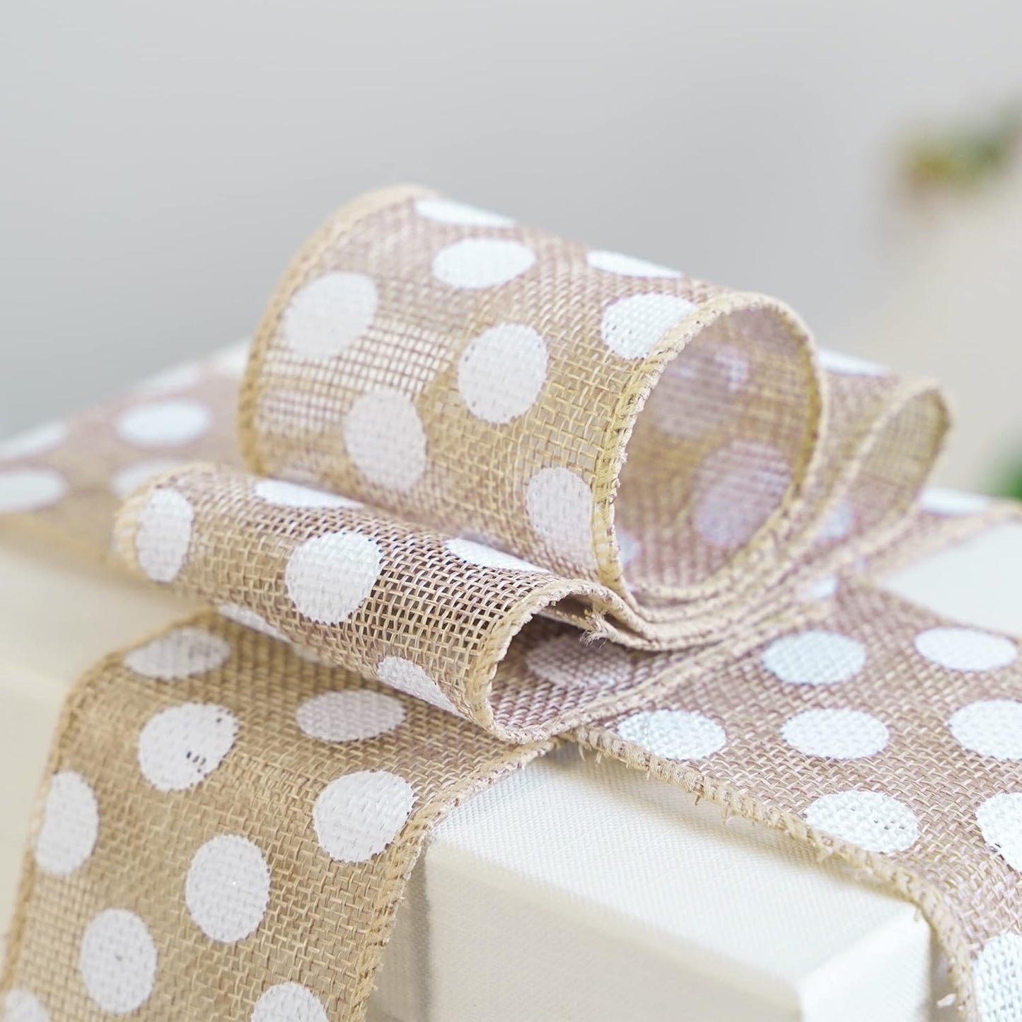 MEEDEE Burlap Ribbon with White Polka Dots - 2.5 Inch Natural Linen Wire Edge Craft Ribbon for Baby Shower, Beach, Farmhouse Gift Basket, 10 Yards - Crafty Corner