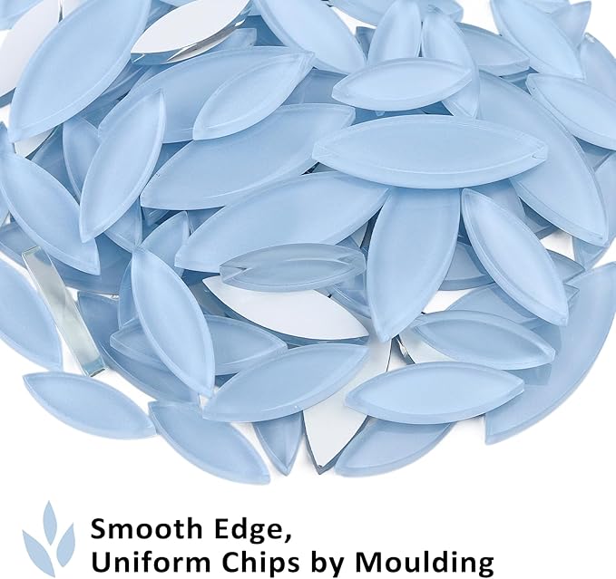 Youway Style Blue Leaf Mosaic Tiles for Crafts Bulk,200g Petal Mosaic Glass Pieces,Flower Glass Tiles for Christmas Mosaic Decorations,Garden Mosaic Supplies Kit