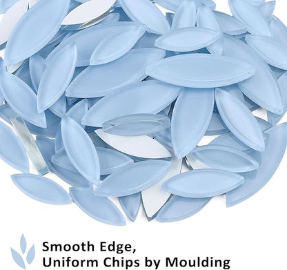 Youway Style Blue Leaf Mosaic Tiles for Crafts Bulk,200g Petal Mosaic Glass Pieces,Flower Glass Tiles for Christmas Mosaic Decorations,Garden Mosaic Supplies Kit