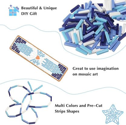 Youway Style Mosaic Tiles for Crafts Bulk, 200g Blue Colors Glass Pieces, Strips Shapes for DIY Crafts Art, Mosaic Supplies and Projects (Multi-Blue)