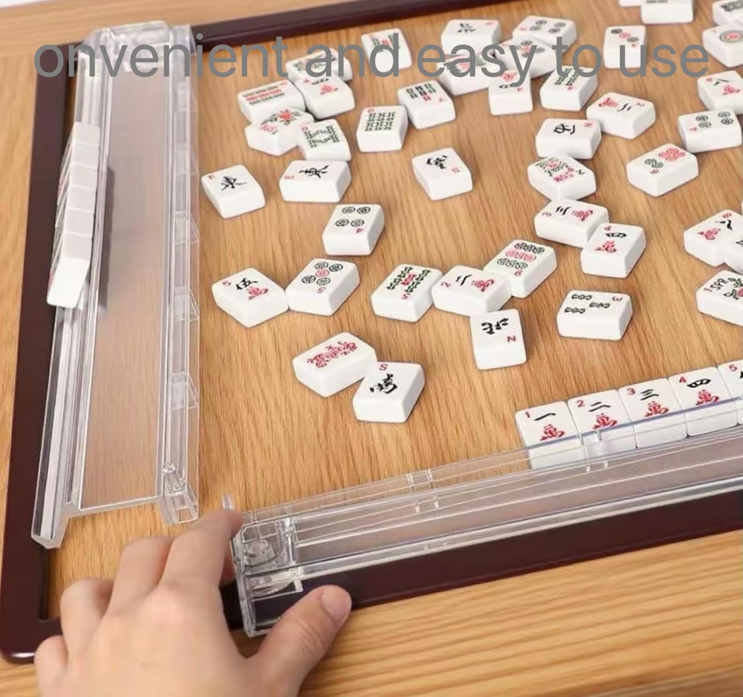 Mahjong All-in-One Tile Rack & Pusher, Clear Acrylic Mahjong Rack and Pusher Combo, Enhanced Mah Jongg Tile Holders Set of 4，Color，with 4 Dics (Transparent)