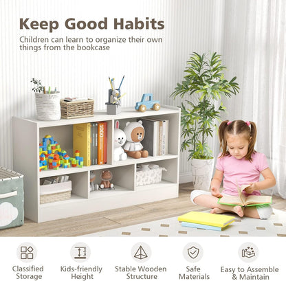Toy Storage Organizer, 2-Tier Kids Bookshelf, 5 Cube Kids' Bookcases, Cabinets & Shelves, Wooden Toy Organizers, Small Book Shelf for Bedroom, Playroom, Classroom, Nursery (White)
