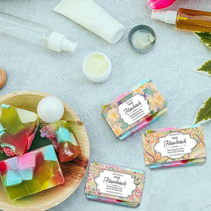 100 Eucalyptus Leaves Soap Wrapper 8 Style Vintage Flower Wrap Tape Kraft Paper Vertical Tag Sleeves Covers for Christmas Homemade Soaps Packaging Supplies(Vintage Flowers 2)