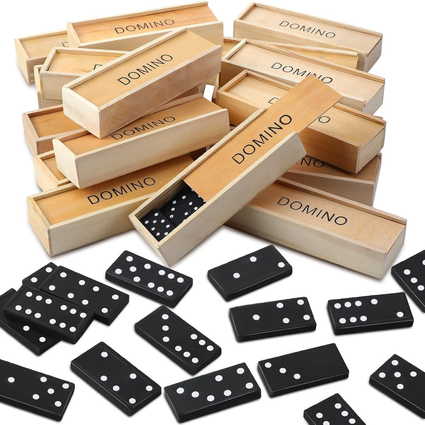 Hungdao 36 Pack Mini Dominos Set for Adults Bulk Double 6 Dominoes Wooden Miniature Classic Board Games Party Favor Travel Family Games Educational Toys with Wood Case Operation Christmas Item Gifts