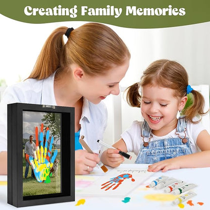 Family Handprint Kit, DIY Baby Hand and Footprint Handmade Keepsake Wooden Frame, Family Gifts with 5 Non-Toxic Baby-Safe Paint, Ideas Gift for New Parents, Grandparents, Father's Day, Mother's Day