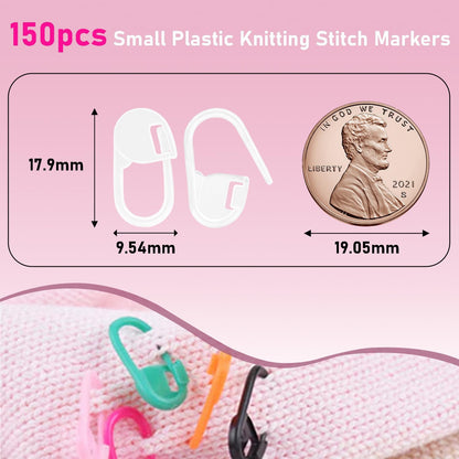 150 PCS Plastic Knitting Stitch Markers for Crocheting, Crochet Stitch Marker for Yarn Crafts Knitting Weaving Locking Plastic Safety Pins Crochet Supplies Accessories, White