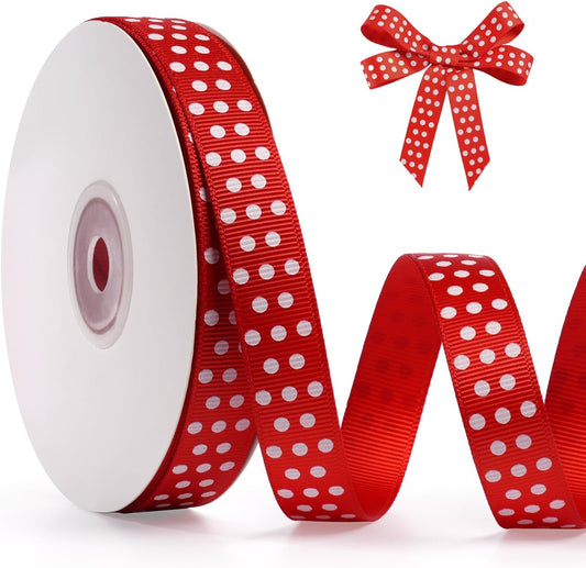 Polka Dot Grosgrain Ribbon 5/8 Inch, 25 Yards Spool Red and White Dot Craft Ribbon for Christmas Gift Wrapping DIY Crafts Hair Bows Sewing Wedding Party Decor and Home Decoration - Crafty Corner