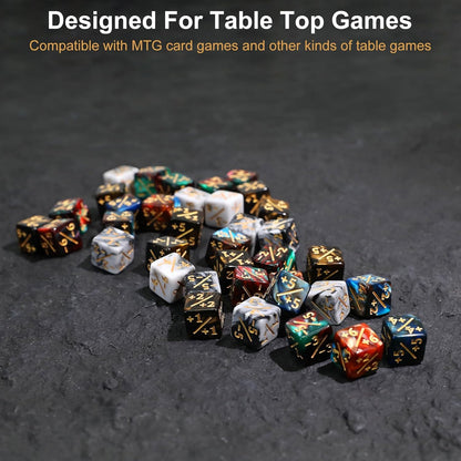 SIXPOINTS 108PCS 12mm MTG Counter Dice +1/+1 Tokens 6 Sided Dice & MTG Keyword Counters Tokens Set for Magic The Gathering, MTG, TCG, Card Games Accessories (4 Color Dices#F + MTG Keyword Counters)
