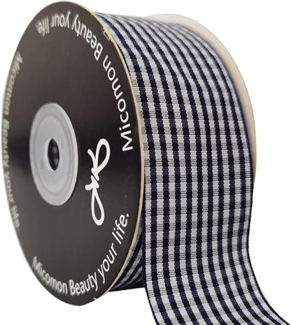 1.5 Inch Blue and White Woven Edge 100% Polyester Gingham Ribbon 25 Yards Each Roll (1-1/2", Blue) - Crafty Corner