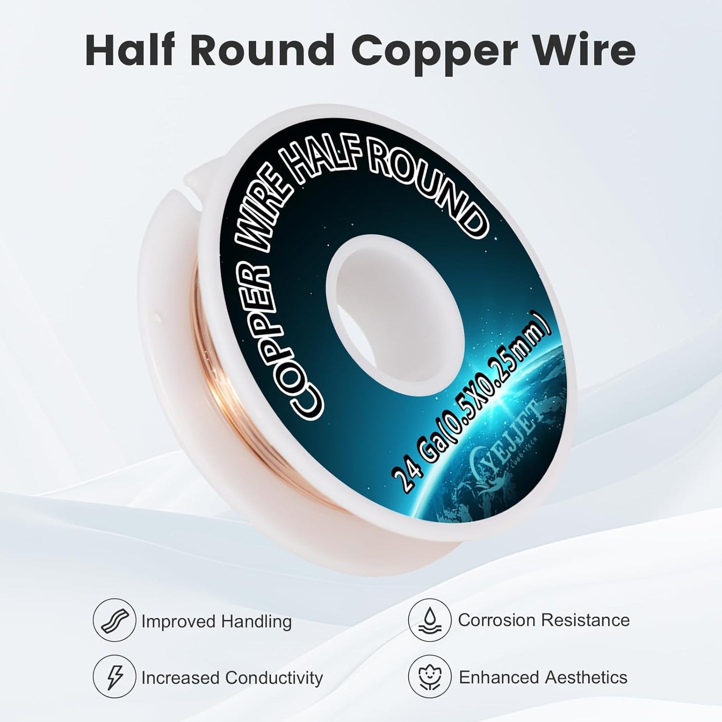 Ultra-Fine 24 Gauge Copper Wire Half Round 0.5x0.25mm - 1.3 oz (112 Feet) Precision Wire for Clockmaking & Electronics