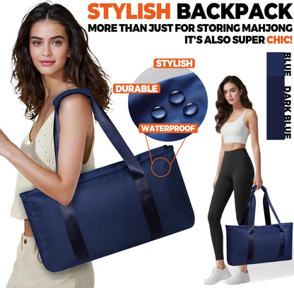 MUTEX American Mahjong Game Set, 166 Premium Mahjong Tile Set with Traveler Size Stylish Blue Carrying Bag, Western Mahjong Set with 4-Piece Walnut Wood Mahjong Racks/Pushers, Mahjong Ma Jong Set