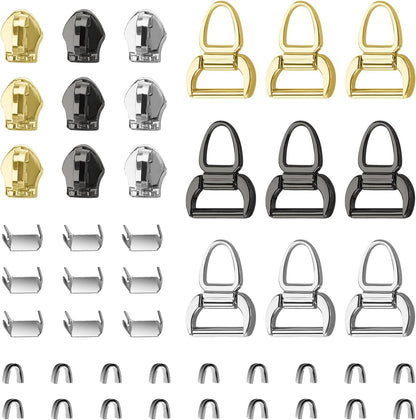VICHERIA Zipper Repair Kit (45 Pcs), Universal Zippers for Sewing, Replacement Slider Pull Fix Kit for Jackets, Coat, Boot, Backpack, Purse (3#-B-9Pcs)